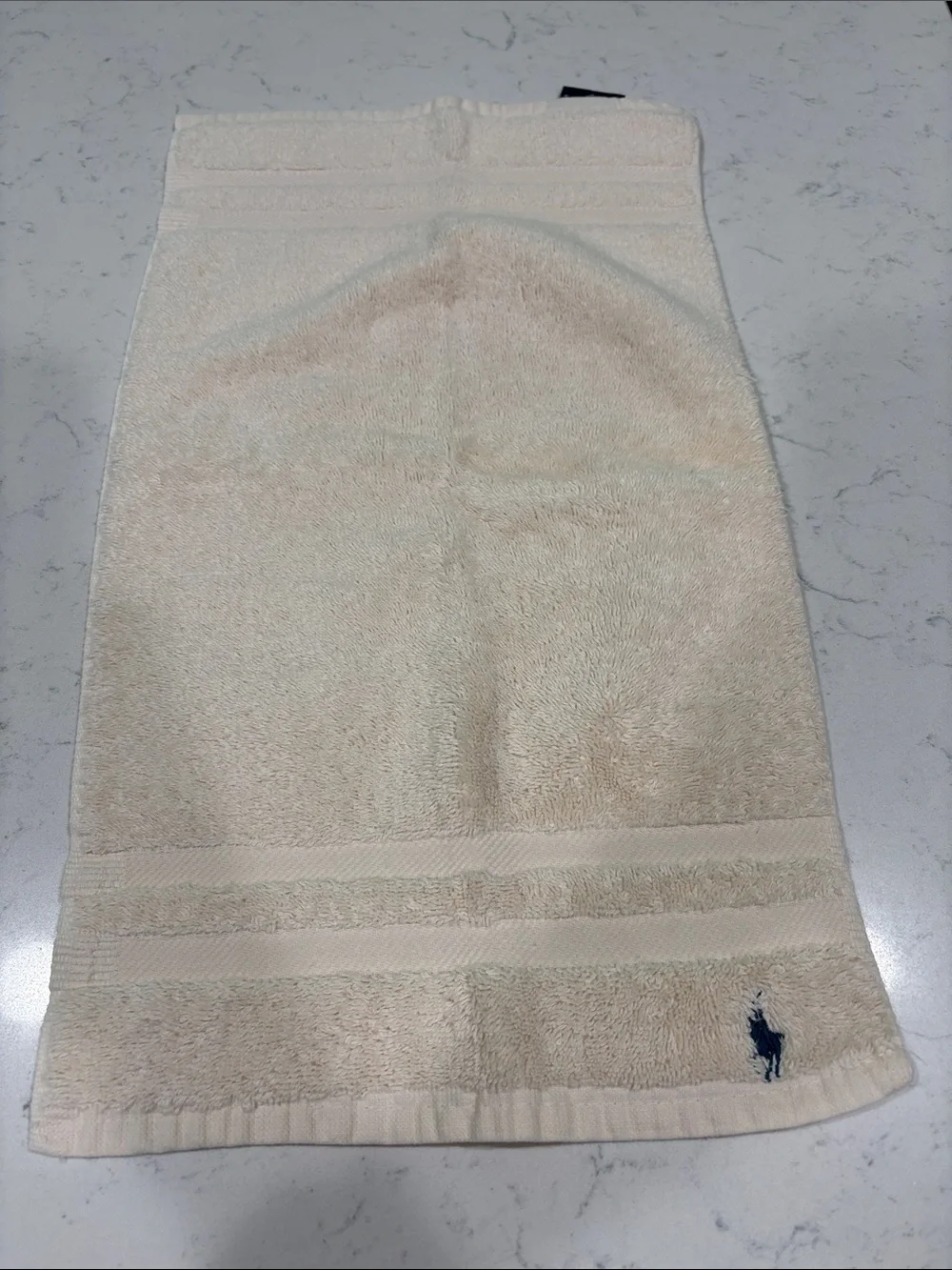 Ralph Lauren Beige Hand Towel Trio with Navy Pony